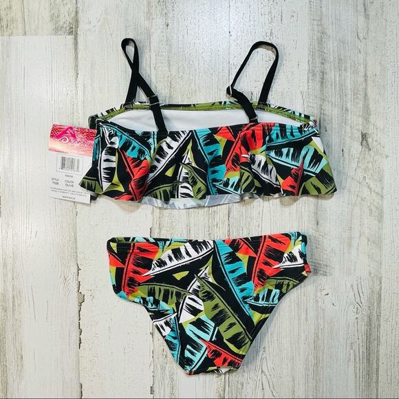 Kanu Surf Girls Maya Swimsuit Bikini SZ 7 Adjustable Spaghetti Straps Leaf Print - Picture 3 of 6